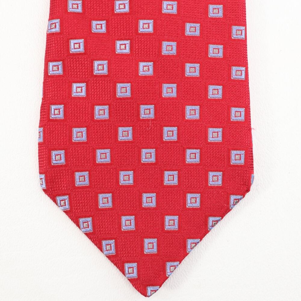HSM Hart Schaffner Marx Tie Men 60 in Silk Red Geo Square in Square Power Wide